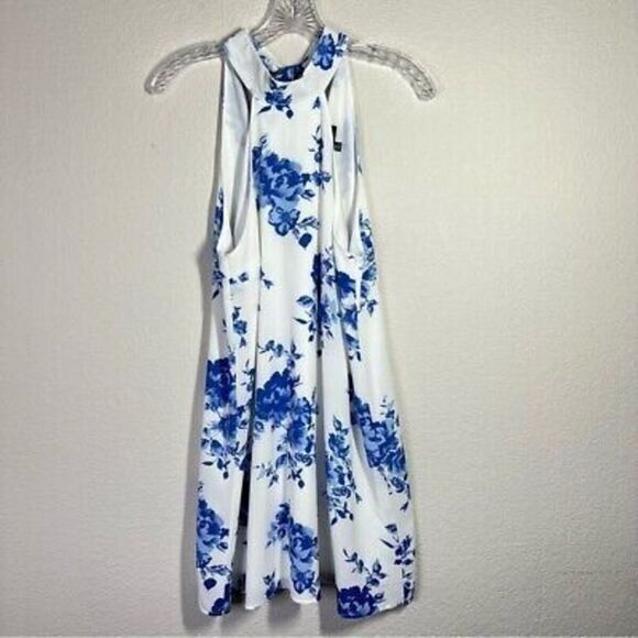 Lulu's Womens Floral Halter Neck Dress‎ Size S White Blue Tie Back Sleeveless - Picture 1 of 7